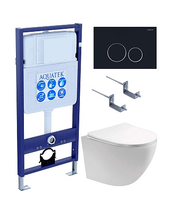 Подвесной унитаз SET Aquatek Европа-020 4в1, кнопка черный матовый