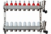 Коллекторная группа с расходомерами Grosseto 1"x3/4", 8 выходов, нержавеющая сталь, 10 бар, универсальный кронштейн 2042995