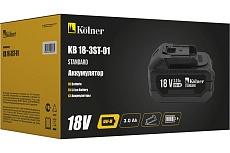 Аккумулятор Kolner 18В UNI-M Standard, 3.0Ач, KB 18-3ST-01, Li-lon, индикатор заряда, прорезиненный корпус, защита от перегрева, КЗ, перезаряда 8080118006