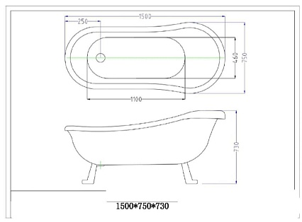 Акриловая ванна CeruttiSPA Vico C-2015 170x75 золотые ножки