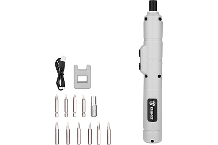 Аккумуляторная отвертка Deko DKS4-Li + набор бит 10 шт 065-0662