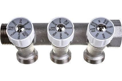 Коллектор НВ 3/4 3х3/4EK Н 40мм никелированный с вентилями Uni-Fitt 402N3330