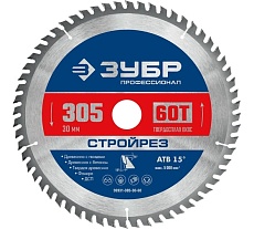 Диск пильный по строительной древесине Зубр Стройрез Профессионал 305х30 мм, 60Т 36931-305-30-60