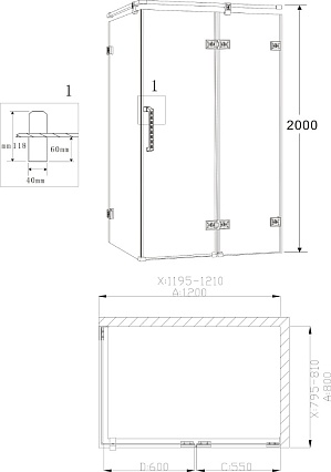 Душевой уголок Grossman Status ST-120RGQR 120x80 золото, правый