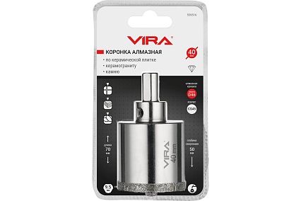 Коронка алмазная по керамике 40 мм, трехгранный хвостовик VIRA 559516