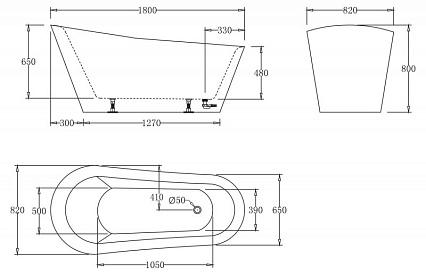 Акриловая ванна BelBagno BB63-1800-W0 180x82 см без перелива