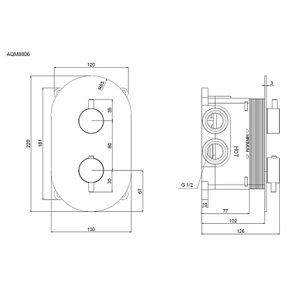 Смеситель для душа AQUAme Siena AQM8806BG термостат, золото шлифованное Смеситель для душа AQUAme Siena AQM8806BG термостат, золото шлифованное