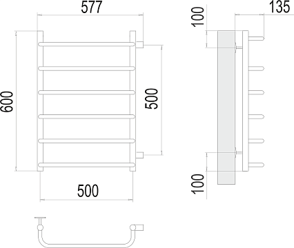 Полотенцесушитель водяной Terminus Стандарт П6 500x600 БП500, 4670078530349