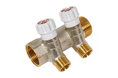 Коллектор MVI латунный, с регулирующими вентилями 1"x1/2"x2 выхода MM.402.0604