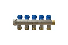 Коллектор с вентильными кранами Imperial 3/4-1/2-3вых. никелированный (Италия) (35мм) 851.03