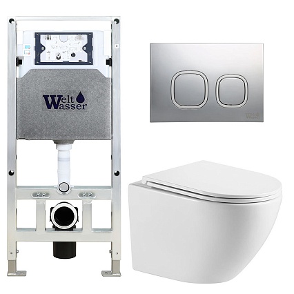 Комплект Weltwasser 10000011298 унитаз Merzbach 043 GL-WT + инсталляция + кнопка Amberg RD-CR