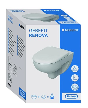 Подвесной унитаз Geberit Renova Rimfree с сиденьем 500.801.00.1 безободковый