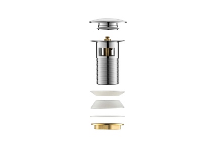 Донный клапан Aquatek AQ6002CR с переливом, Push-open, хром