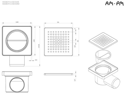 Душевой лоток Am.Pm PrimeFlow W02BD-P11-010-01BM 10 см, решетка черный матовый
