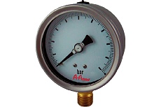 Манометр от 0 до 100 бар из нержавеющей стали, D63 мм, NPT 1/4&quot;, штуцер снизу A-Flow G22-S-4N-63A-100bar