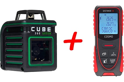 Лазерный уровень ADA CUBE 360 GREEN Basic Edition + Дальномер лазерный Cosmo 50 НОВОГОДНИЙ КОМПЛЕКТ А00732