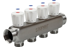 Квартирный коллектор Sanext ВР 1"х 4 контура НР 3/4" евроконус 8114