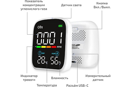 Измеритель концентрации углекислого газа СО2 Мегеон 08050 с функцией термогигрометра к0000036992
