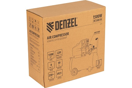Воздушный компрессор с прямым приводом Denzel DC1500/50 1,5 кВт, 50 литров, 220 л/мин 58161