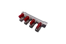 Коллектор Tiemme НВ, 3/4&quot;, 4х1/2&quot;х16, Н 36 мм, никелированный, с кранами 1820049/1824N160404