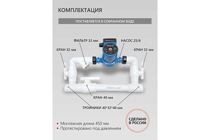 Байпас PROFLINE (насос 25/6 комплектуется полипропиленом Ду40) L- 450мм УТ-00009463