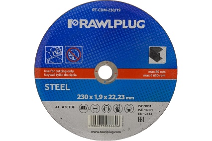 Круг отрезной корундовый по металлу 230x1.9x22.2 мм RAWLPLUG RT-CDM-230/19