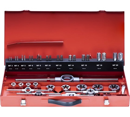 Резьбонарезной набор MF3-MF20 HSS метчики+плашки+воротки, 43шт RUKO 245041