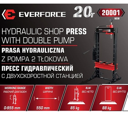 Пресс гидравлический с двухскоростной станцией EVERFORCE 20т EF-20001 NEW(60439)