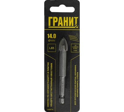 Сверло по керам Гранит у и плитке Квадро 14x85 мм, 1/4HEX-E Гранит 144014