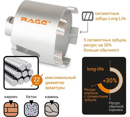 Коронка алмазная по бетону 82 мм Long-Life RAGE by VIRA 559528