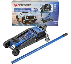 Подкатной гидравлический домкрат Forsage 3 т, с резиновой накладкой и аксессуарами, перчатки, салфетка из микрофибры 40x30 см, 2 поршня, 135-465 мм F-T83505(51590)