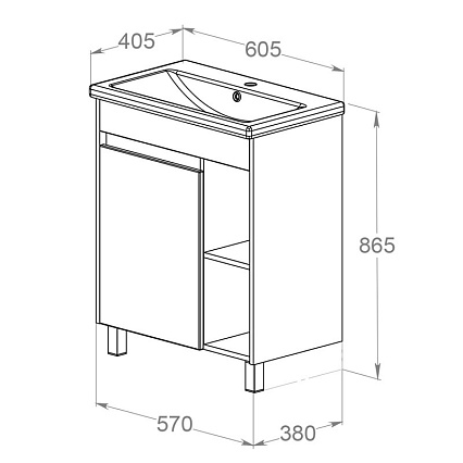Тумба с раковиной Orange Topline-Line 60 см напольная, белый, TLIB60