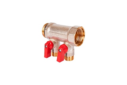 Коллектор с шаровыми кранами STOUT Smb 6210 011202 1", 2 отвода 1/2", красные ручки RG0091AACQKOJF