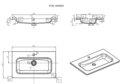 Раковина Vincea VCB-1RA800B 80 см, черный