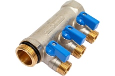 Коллектор с шаровыми кранами STOUT Smb 6211 011203 1&quot;, 3 отвода 1/2&quot;, синие ручки RG0091AACQMBJO