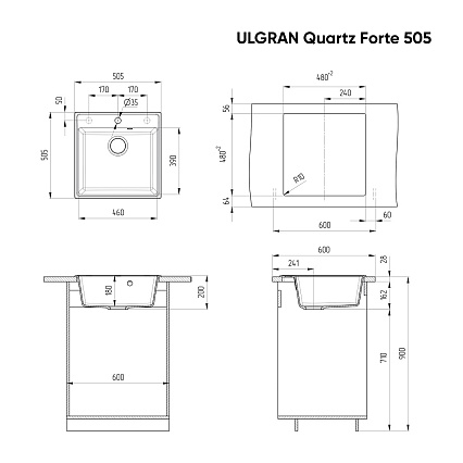 Кухонная мойка Ulgran Quartz Forte 505-08 50.5 см космос