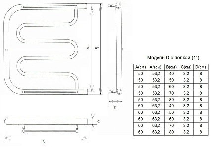 Полотенцесушитель водяной Двин D 1"-1/2" 40x53 хром