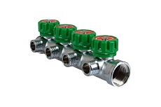 Латунный коллектор Terma 3/4"в/н с 4-мя вент.кранами на 1/2" (нар.резьбы) с выходами под 90 град (14021) 18606
