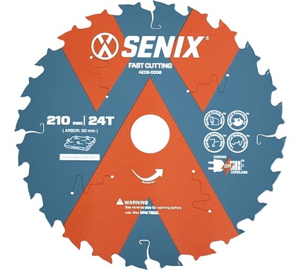 Диск пильный по дереву 210х30 мм, 24Т SENIX AECS-0008