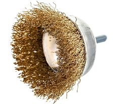 Щетка чашка, латунированная витая проволока, мягкая 65 мм для дрели VIRA 572052