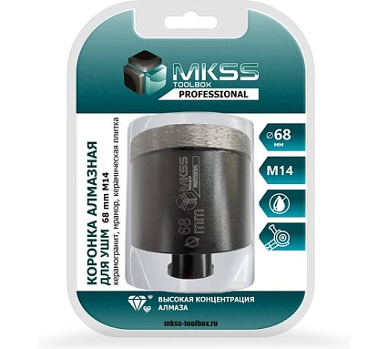 Коронка алмазная по керамограниту и нат. камням для УШМ MKSS Toolbox KS2802 68 мм, М14 KS28020068