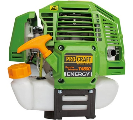 Коса бензиновая двухтактная PROCRAFT 42,7 см3, 3,5 л.с. леска+2 диска+нож, неразборный вал Т4500