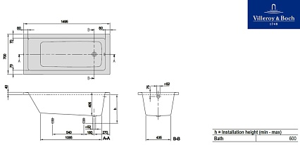 Акриловая ванна Villeroy&Boch Targa Plus Mono 150x70 см