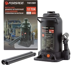 Домкрат Forsage бутылочный гидравлический двухштоковый "Profi" 12т с клапаном h min-242мм, h max-598мм, ход штока-296мм, ход винта-60мм F-TH812001/DS/(51371)