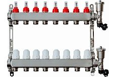 Коллекторная группа с расходомерами Grosseto 1&quot;x3/4&quot;, 8 выходов, нержавеющая сталь, 10 бар, универсальный кронштейн 2042995