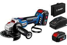 Бесщеточная угловая аккумуляторная шлифмашина Зубр Профессионал 2 АКБ, 4 Ач, 20 В AB-125-42