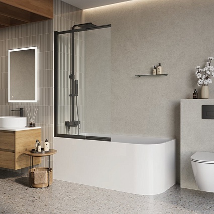 Шторка для ванны BelBagno LUCE-VF-11-80/145-C-NERO 80x145 прозрачная, черный матовый