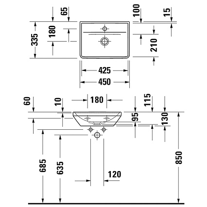 Раковина Duravit D-Neo 0738450041 45 см