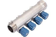 Коллектор с вентилем Valtec 4 выхода х 1х 1/2 НР, никель VTc.560.N.0604 38489
