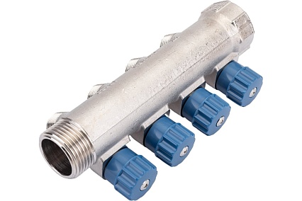 Коллектор с вентилем Valtec 4 выхода х 1х 1/2 НР, никель VTc.560.N.0604 38489